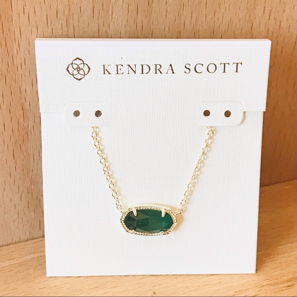 Kendra Scott Elisa Cat's Eye Emerald Green Pendant necklace Gold Plated - Picture 1 of 7